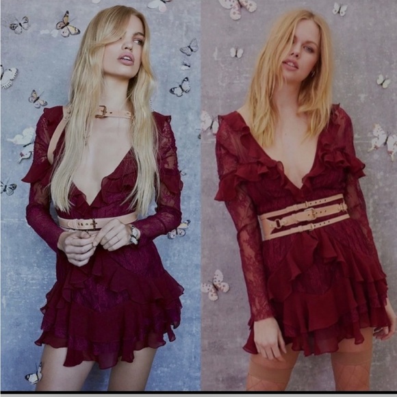 For Love and Lemons Elegant Burgundy Ruffle Dress - Size M - Picture 5 of 10